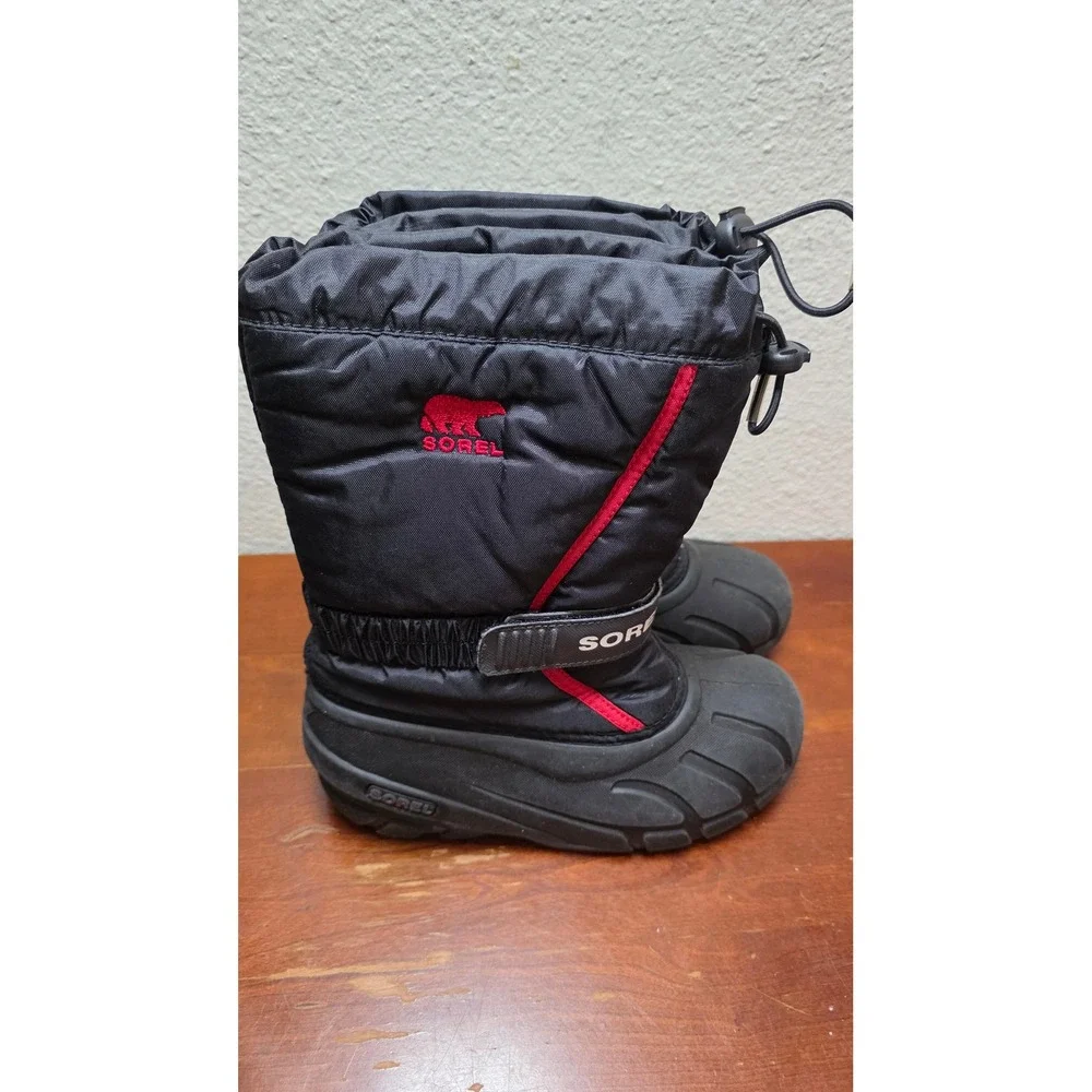Sorel Flurry‎ Kids Snow Boots Size 3 Black Red NY1885-015 Winter Waterproof